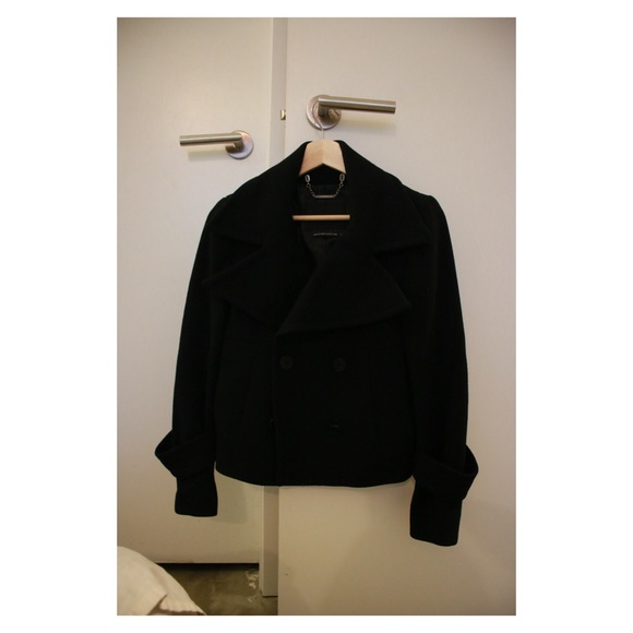 Black Wool Nylon Double Breasted Cropped Coat - Picture 1 of 8